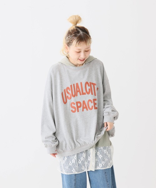HEART MARKET(ハートマーケット)の「US裾ギャザー長袖プリントプルオーバー(スウェット・レディース・ブラック/グレー/オレンジ/ブルー/ダークパープル/ナチュラル・FREE)」の10枚目の写真