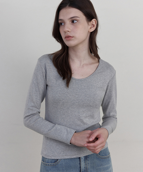 WEDNESDAYOASISFORWOMEN(ウェンズデー オアシス フォー ウーマン)の「ソフトスクープネック長袖Tシャツ_グレー(WB6TP46)(Tシャツ/カットソー・レディース・ライトグレー・FREE)」の1枚目の写真