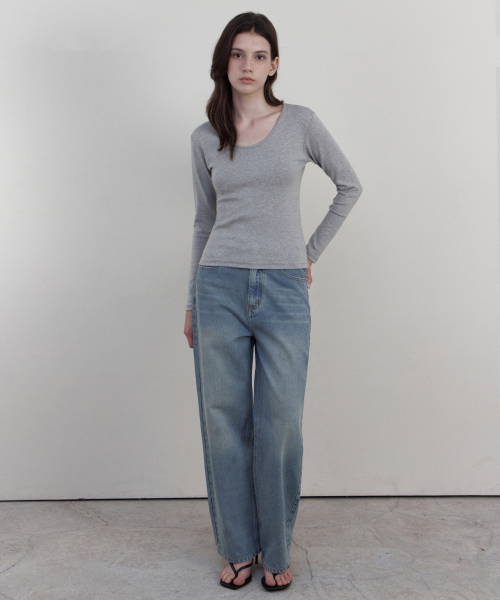 WEDNESDAYOASISFORWOMEN(ウェンズデー オアシス フォー ウーマン)の「ソフトスクープネック長袖Tシャツ_グレー(WB6TP46)(Tシャツ/カットソー・レディース・ライトグレー・FREE)」の3枚目の写真