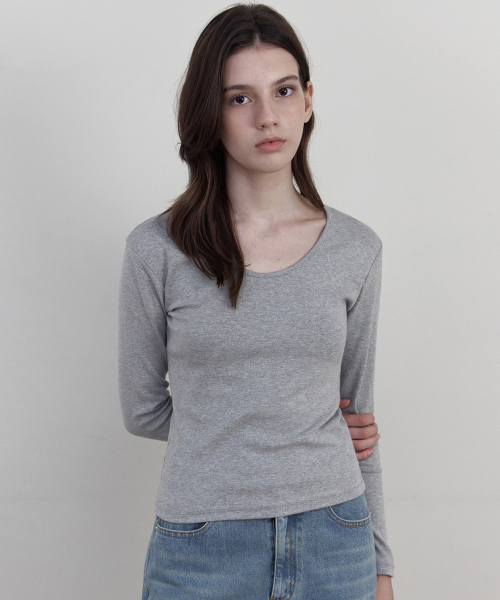 WEDNESDAYOASISFORWOMEN(ウェンズデー オアシス フォー ウーマン)の「ソフトスクープネック長袖Tシャツ_グレー(WB6TP46)(Tシャツ/カットソー・レディース・ライトグレー・FREE)」の4枚目の写真