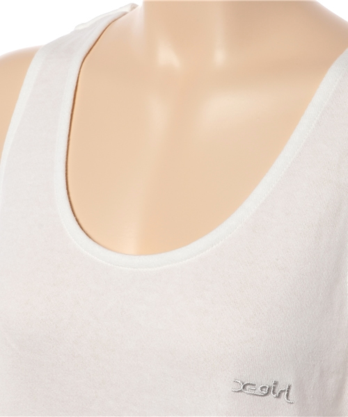 X-girl（エックスガール）の「GAUZE SWEAT TANK DRESS /タンクワンピ/ドレス/ラフ/幅広/バッククロス/シンプル/無地/刺繍（タンクトップ・レディース・ブルー/アッシュ/ホワイト・ONE SIZE）」の5枚目の写真