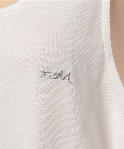 X-girl（エックスガール）の「GAUZE SWEAT TANK DRESS /タンクワンピ/ドレス/ラフ/幅広/バッククロス/シンプル/無地/刺繍（タンクトップ・レディース・ブルー/アッシュ/ホワイト・ONE SIZE）」の6枚目の写真