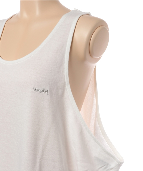 X-girl（エックスガール）の「GAUZE SWEAT TANK DRESS /タンクワンピ/ドレス/ラフ/幅広/バッククロス/シンプル/無地/刺繍（タンクトップ・レディース・ブルー/アッシュ/ホワイト・ONE SIZE）」の7枚目の写真
