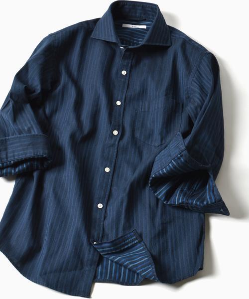 SHIPS（シップス）の「SC: 17SS カラミ セミワイドカラー 7スリーブシャツ（シャツ/ブラウス・メンズ・ブルー/サックスブルー/ベージュ/ネイビー・MEDIUM/SMALL/X-LARGE/LARGE）」の2枚目の写真
