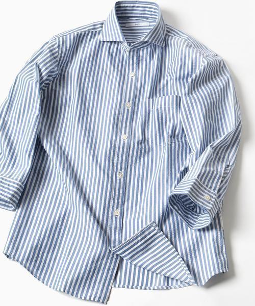 SHIPS（シップス）の「SC: 17SS カラミ セミワイドカラー 7スリーブシャツ（シャツ/ブラウス・メンズ・ブルー/サックスブルー/ベージュ/ネイビー・MEDIUM/SMALL/X-LARGE/LARGE）」の3枚目の写真