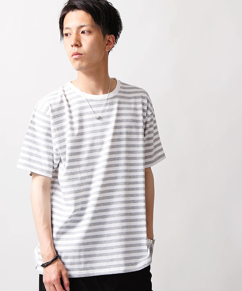 WEGO（ウィゴー）の「WEGO/CaliforniaコットンボーダーTシャツ（Tシャツ/カットソー・メンズ・ピンク/ホワイト/杢グレー/ブルー・MEDIUM/LARGE）」の3枚目の写真