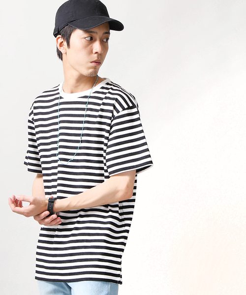 WEGO（ウィゴー）の「WEGO/CaliforniaコットンボーダーTシャツ（Tシャツ/カットソー・メンズ・ピンク/ホワイト/杢グレー/ブルー・MEDIUM/LARGE）」の2枚目の写真