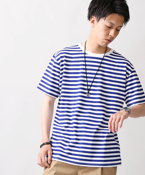 WEGO（ウィゴー）の「WEGO/CaliforniaコットンボーダーTシャツ（Tシャツ/カットソー・メンズ・ピンク/ホワイト/杢グレー/ブルー・MEDIUM/LARGE）」の4枚目の写真