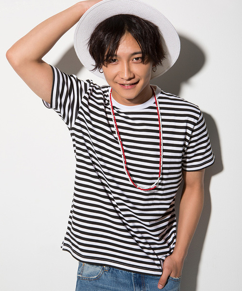 WEGO（ウィゴー）の「WEGO/CaliforniaコットンボーダーTシャツ（Tシャツ/カットソー・メンズ・ピンク/ホワイト/杢グレー/ブルー・MEDIUM/LARGE）」の11枚目の写真