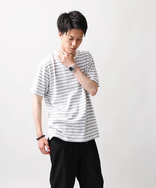 WEGO（ウィゴー）の「WEGO/CaliforniaコットンボーダーTシャツ（Tシャツ/カットソー・メンズ・ピンク/ホワイト/杢グレー/ブルー・MEDIUM/LARGE）」の7枚目の写真