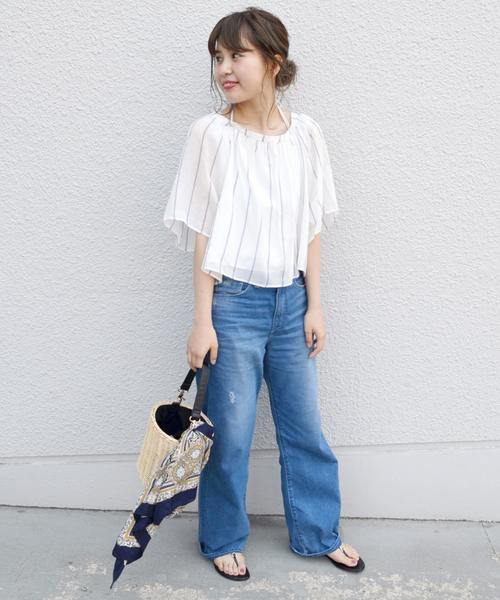 Khaju（カージュ）の「Khaju:バックリボンストライプブラウス◇（シャツ/ブラウス・レディース・ホワイト/ネイビー・ONE SIZE）」の5枚目の写真