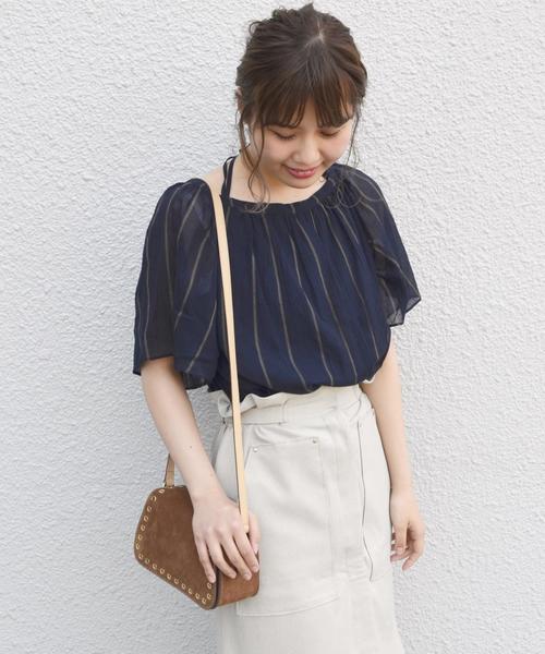 Khaju（カージュ）の「Khaju:バックリボンストライプブラウス◇（シャツ/ブラウス・レディース・ホワイト/ネイビー・ONE SIZE）」の6枚目の写真