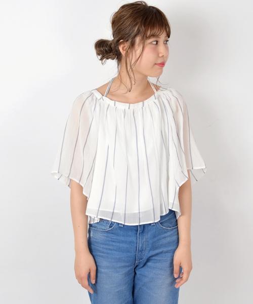 Khaju（カージュ）の「Khaju:バックリボンストライプブラウス◇（シャツ/ブラウス・レディース・ホワイト/ネイビー・ONE SIZE）」の8枚目の写真