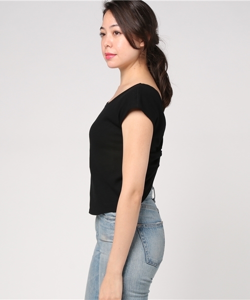 Re:EDIT（リエディ）の「[表情豊かなワッフル地を採用した女っぽトップス。]バックツイストワッフルトップストップス/ニットトップス[リエディ]（ニット/セーター・レディース・オレンジ/オフホワイト/ブラック・MEDIUM/LARGE）」の11枚目の写真