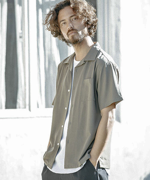 ANGENEHM(アンゲネーム)の「mhs1123-Loose Open Collar Shirts シャツ(シャツ/ブラウス・メンズ・ブラック/ベージュ/オリーブ/ピンク・M/L/S)」の3枚目の写真