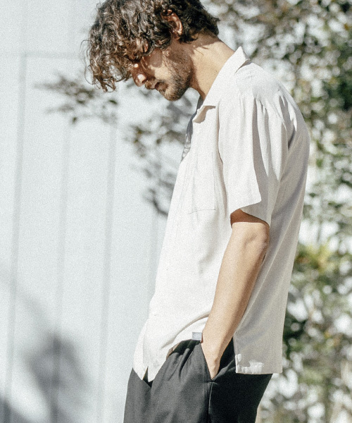 ANGENEHM(アンゲネーム)の「mhs1123-Loose Open Collar Shirts シャツ(シャツ/ブラウス・メンズ・ブラック/ベージュ/オリーブ/ピンク・M/L/S)」の8枚目の写真