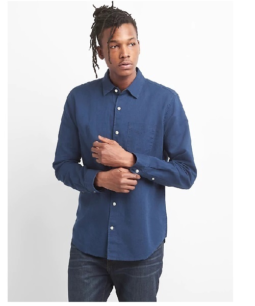 GAP（ギャップ）の「Gap スタンダードフィットシャツ（リネンコットン）（シャツ/ブラウス・メンズ・ネイビー/ライトピンク/ホワイト/その他/ライトブルー/ピンク系その他/クリアブルー・L/XXS/XL/XS/M/S）」の3枚目の写真