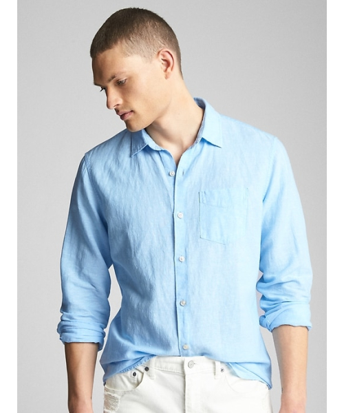 GAP（ギャップ）の「Gap スタンダードフィットシャツ（リネンコットン）（シャツ/ブラウス・メンズ・ネイビー/ライトピンク/ホワイト/その他/ライトブルー/ピンク系その他/クリアブルー・L/XXS/XL/XS/M/S）」の4枚目の写真