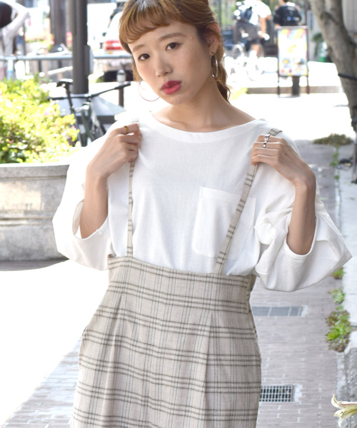 w closet（ダブルクローゼット）の「リネン混チェック柄サス付きパンツ（その他パンツ・レディース・ベージュ/グレー・FREE）」の7枚目の写真