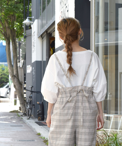 w closet（ダブルクローゼット）の「リネン混チェック柄サス付きパンツ（その他パンツ・レディース・ベージュ/グレー・FREE）」の18枚目の写真