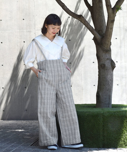 w closet（ダブルクローゼット）の「リネン混チェック柄サス付きパンツ（その他パンツ・レディース・ベージュ/グレー・FREE）」の21枚目の写真