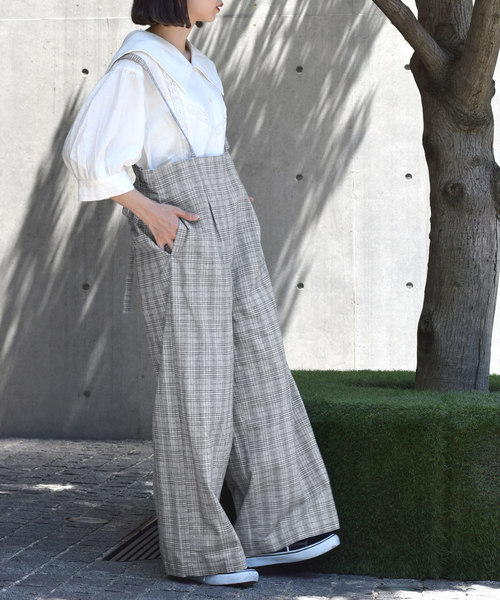 w closet（ダブルクローゼット）の「リネン混チェック柄サス付きパンツ（その他パンツ・レディース・ベージュ/グレー・FREE）」の19枚目の写真