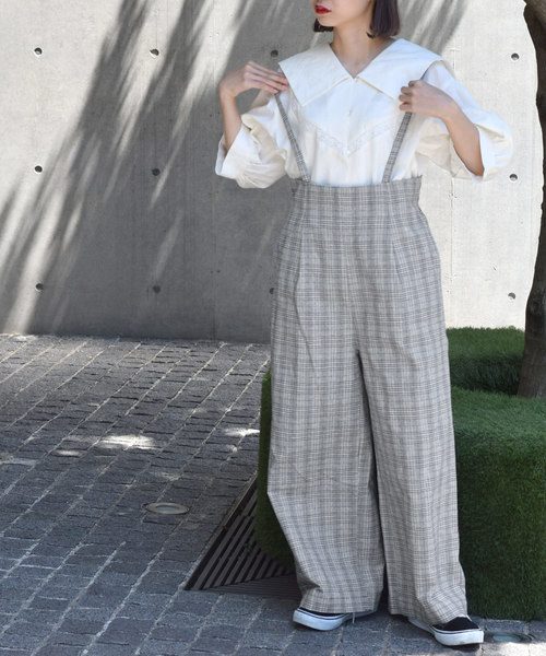 w closet（ダブルクローゼット）の「リネン混チェック柄サス付きパンツ（その他パンツ・レディース・ベージュ/グレー・FREE）」の22枚目の写真