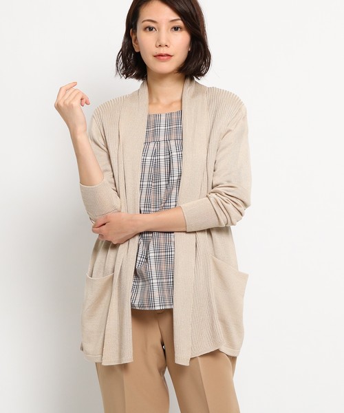 Sunauna(スーナウーナ)の「【洗える】リブニットカーディガン(カーディガン/ボレロ・レディース・ベージュ/ネイビー/グレー/ネイビー系・40/38)」の1枚目の写真