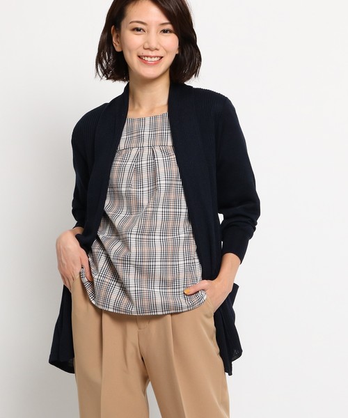 Sunauna(スーナウーナ)の「【洗える】リブニットカーディガン(カーディガン/ボレロ・レディース・ベージュ/ネイビー/グレー/ネイビー系・40/38)」の3枚目の写真