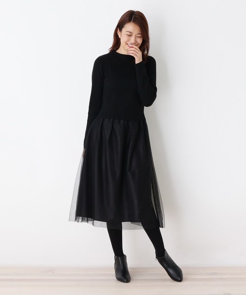 セール 洗える 42 Ll Web限定サイズ ニット チュールドッキングワンピース ワンピース Opaque Clip オペークドットクリップ のファッション通販 Zozotown