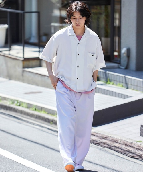 RE'HTRELT ゲンガー ゴース オープンカラー 半袖 ドレス シャツ XL SINSS 「SINSS」 7分袖シャツ MEDIUM ホワイト×ブルー メンズ