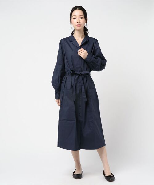 STYLEBLOCK（スタイルブロック）の「コットンツイルミモレ丈オープンカラーシャツワンピース（シャツワンピース・レディース・ネイビー/カーキ/ライトベージュ/オレンジ・M）」の4枚目の写真