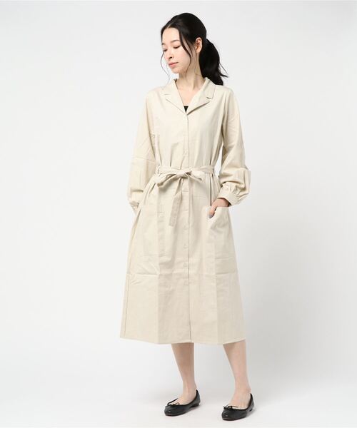 STYLEBLOCK（スタイルブロック）の「コットンツイルミモレ丈オープンカラーシャツワンピース（シャツワンピース・レディース・ネイビー/カーキ/ライトベージュ/オレンジ・M）」の2枚目の写真