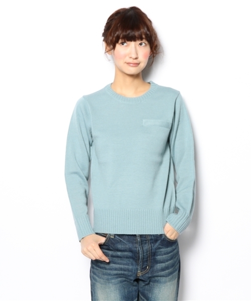 BEAMS BOY（ビームスボーイ）の「□BEAMS BOY / 7ゲージ 胸ポケットクルー **（ニット/セーター・レディース・ピンク/イエロー系その他/サックスブルー・ONE SIZE）」の12枚目の写真