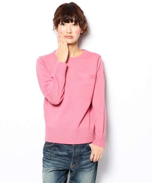 BEAMS BOY（ビームスボーイ）の「□BEAMS BOY / 7ゲージ 胸ポケットクルー **（ニット/セーター・レディース・ピンク/イエロー系その他/サックスブルー・ONE SIZE）」の13枚目の写真