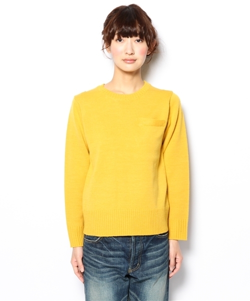 BEAMS BOY（ビームスボーイ）の「□BEAMS BOY / 7ゲージ 胸ポケットクルー **（ニット/セーター・レディース・ピンク/イエロー系その他/サックスブルー・ONE SIZE）」の4枚目の写真