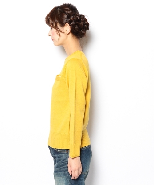 BEAMS BOY（ビームスボーイ）の「□BEAMS BOY / 7ゲージ 胸ポケットクルー **（ニット/セーター・レディース・ピンク/イエロー系その他/サックスブルー・ONE SIZE）」の5枚目の写真