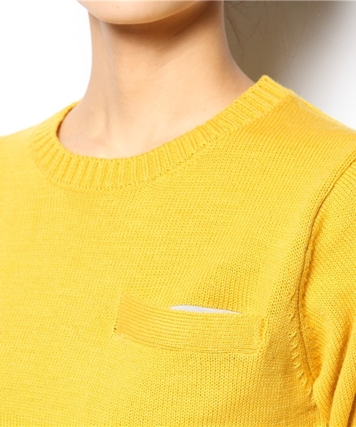 BEAMS BOY（ビームスボーイ）の「□BEAMS BOY / 7ゲージ 胸ポケットクルー **（ニット/セーター・レディース・ピンク/イエロー系その他/サックスブルー・ONE SIZE）」の7枚目の写真