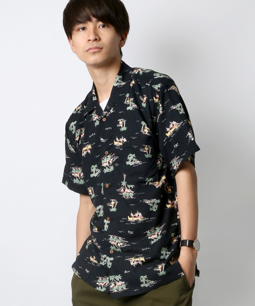 ラーキングクラス レーヨン アロハシャツ スカル 総柄 XLサイズ 希少ワコマリア 半袖シャツ スカル柄 レーヨン FUCK THIS LIFE