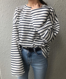 SONA | ワイド袖ボーダーTシャツ(Tシャツ/カットソー)