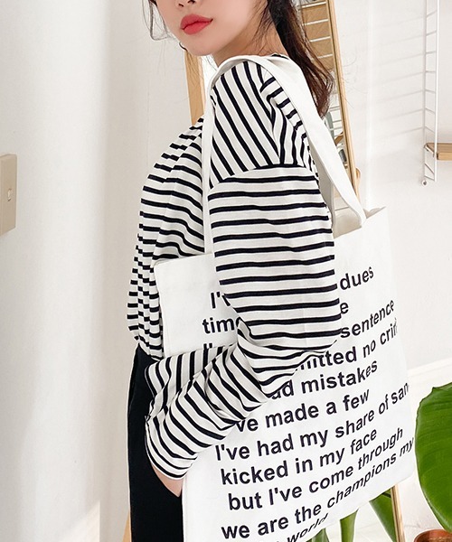 SONA(ソナ)の「ワイド袖ボーダーTシャツ(Tシャツ/カットソー・レディース・ブラック/ベージュ/ネイビー/イエロー/ライトベージュ/ピンク/グレー/カーキ・FREE)」の20枚目の写真