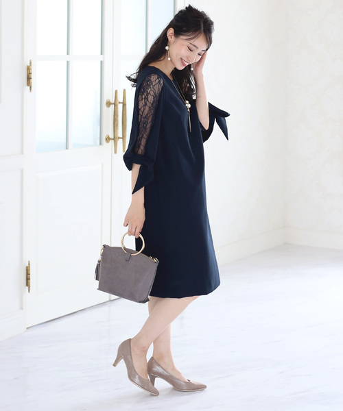 Bou Jeloud(ブージュルード)の「【WEB限定】肩の透け感が可愛い◆ショルダーレースドレス(ドレス・レディース・ベージュ/ピンク/ライトブルー/ネイビー・38)」の7枚目の写真