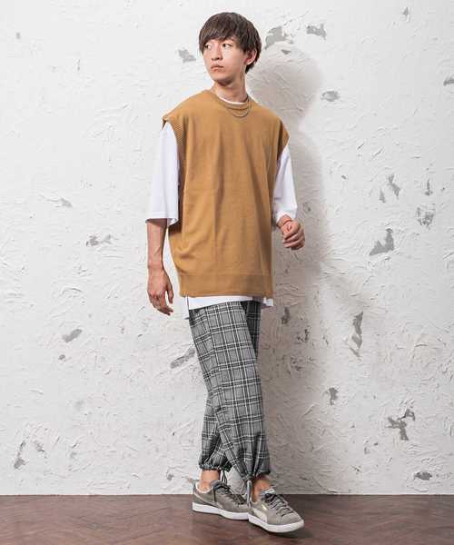 MinoriTY（マイノリティ）の「チェックワイドパンツ 裾しぼり（その他パンツ・メンズ・ベージュ/ネイビー/グレー・M/L）」の4枚目の写真