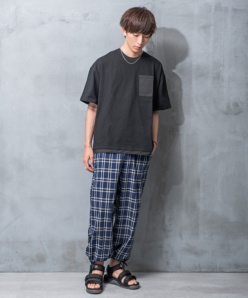 MinoriTY（マイノリティ）の「チェックワイドパンツ 裾しぼり（その他パンツ・メンズ・ベージュ/ネイビー/グレー・M/L）」の6枚目の写真