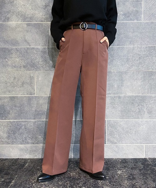 PAGEBOY（ページボーイ）の「ピンタックワイドスラックス（スラックス・レディース・ブラック/ピンク系その他/グレイッシュベージュ/ダークブラウン・FREE）」の2枚目の写真