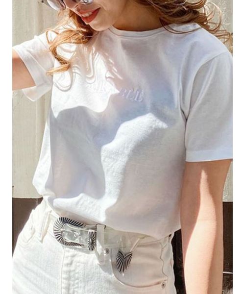 EVRIS（エヴリス）の「シルケットEmbroidery Tシャツ（Tシャツ/カットソー・レディース・ホワイト/ベージュ/ブラウン/ピンク・FREE）」の2枚目の写真