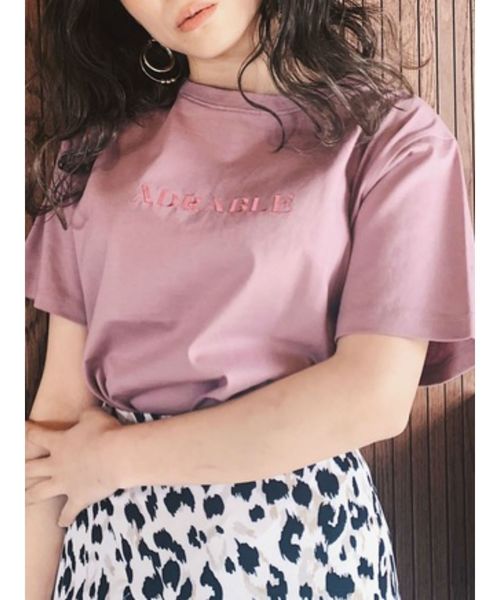 EVRIS(エヴリス)の「シルケットEmbroidery Tシャツ(Tシャツ/カットソー)」|ピンク