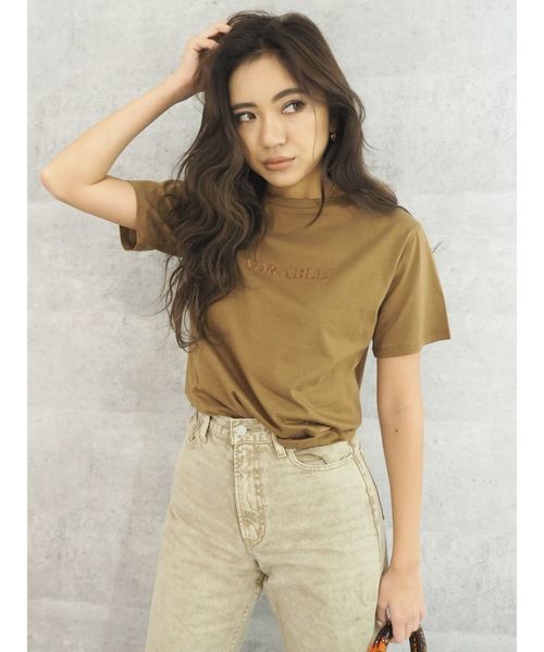 EVRIS（エヴリス）の「シルケットEmbroidery Tシャツ（Tシャツ/カットソー・レディース・ホワイト/ベージュ/ブラウン/ピンク・FREE）」の10枚目の写真