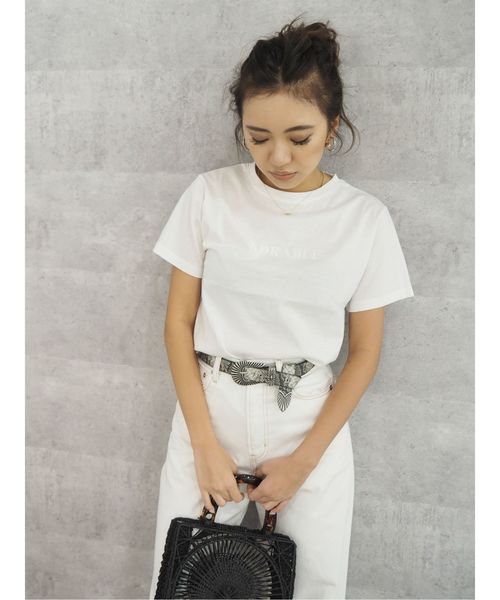 EVRIS（エヴリス）の「シルケットEmbroidery Tシャツ（Tシャツ/カットソー・レディース・ホワイト/ベージュ/ブラウン/ピンク・FREE）」の7枚目の写真