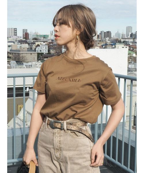 EVRIS（エヴリス）の「シルケットEmbroidery Tシャツ（Tシャツ/カットソー・レディース・ホワイト/ベージュ/ブラウン/ピンク・FREE）」の21枚目の写真